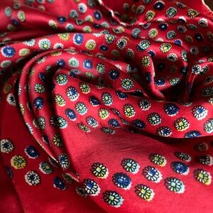 Red Floral Dot Silk Scarf silk hand rolled edges square shaped 22” x 22”